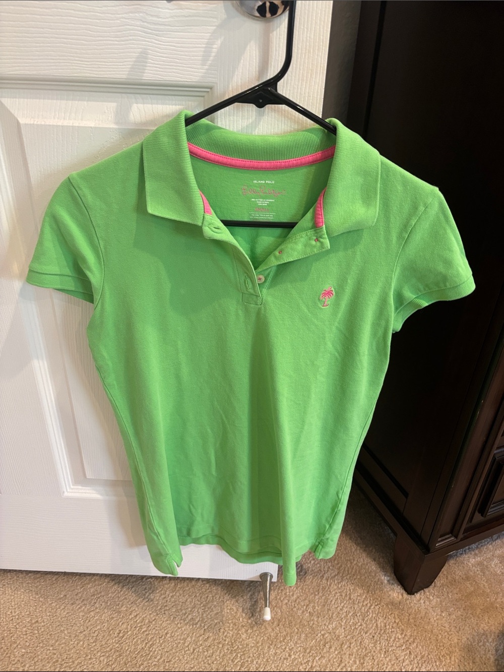Lilly Pulitzer Bright Green Polo with Pink Trim